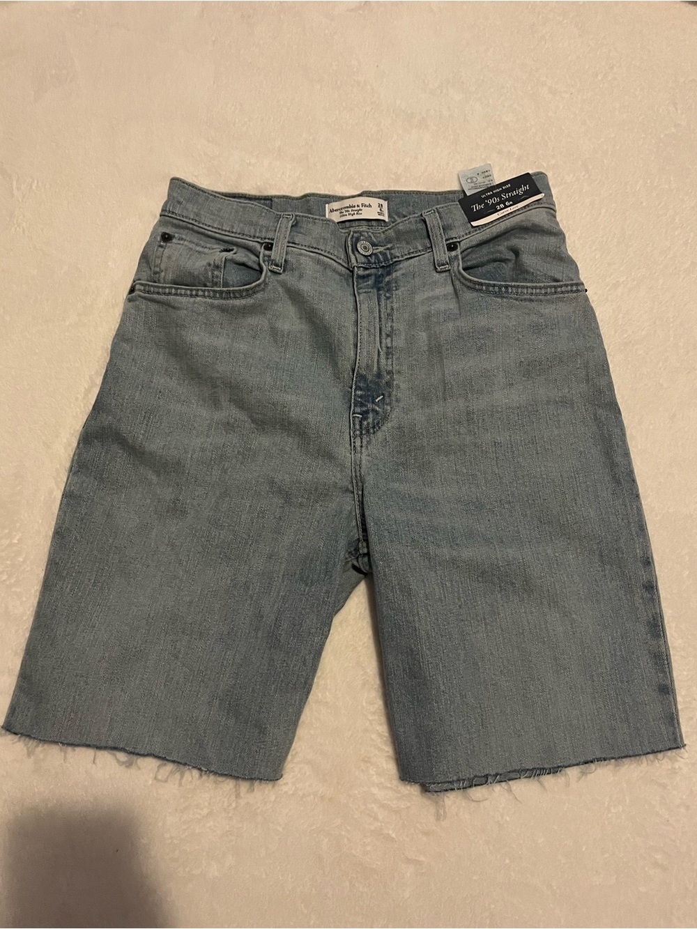 Abercrombie & Fitch Light Blue 90’s Straight Ultra High Rise Jean Shorts